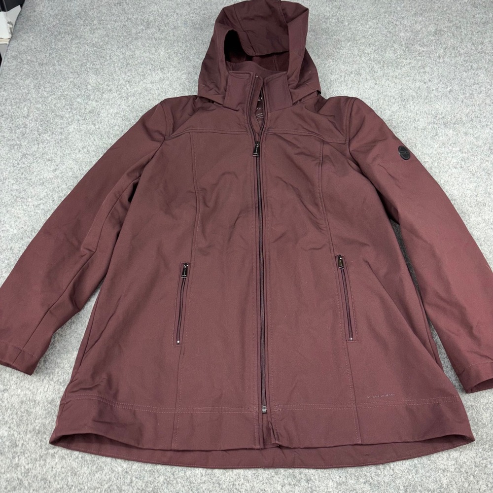 Andrew Marc Softshell Jacket Mens XL Burgundy Water Repellent Hooded Active Coat